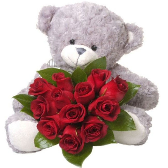 Букет цветов "Сердечный мишка"